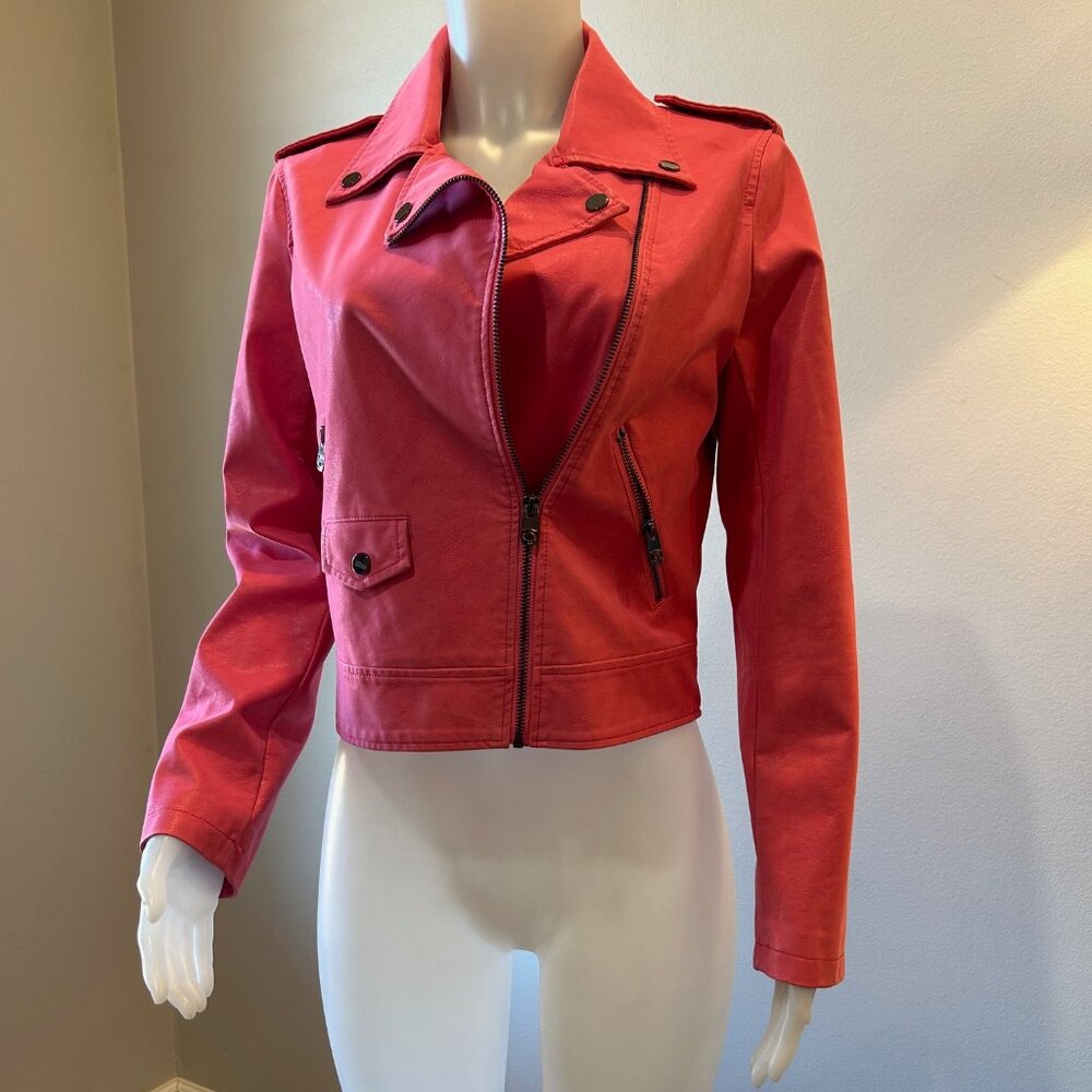Desigual Faux Leather Moto Jacket in Hot Pink